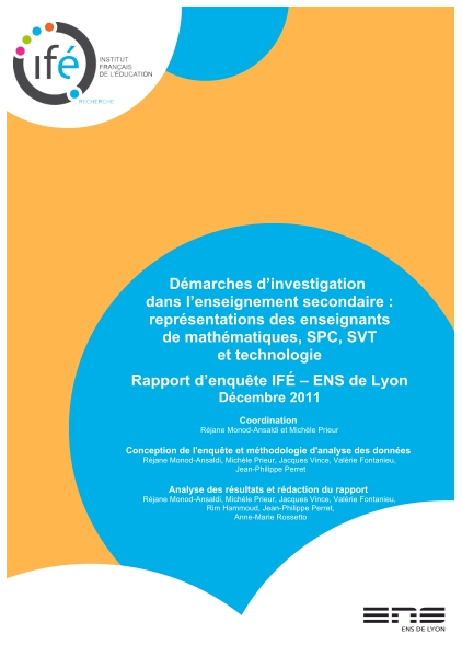 Rapport d'enquête : Démarches d’investigation dans l’enseignement secondaire, représentations des enseignants de mathématiques, SPC, SVT et technologie 