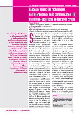 Usages et enjeux des techno. de l'info. et de la communication en histoire-géo. et éd.civique